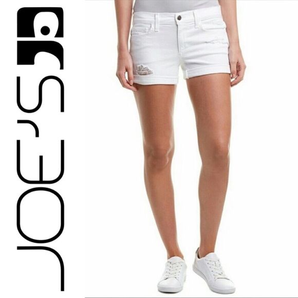 Joe’s Jeans Janel White Denim Roll Up Jean Shorts Size 25 Distressed - Picture 1 of 8